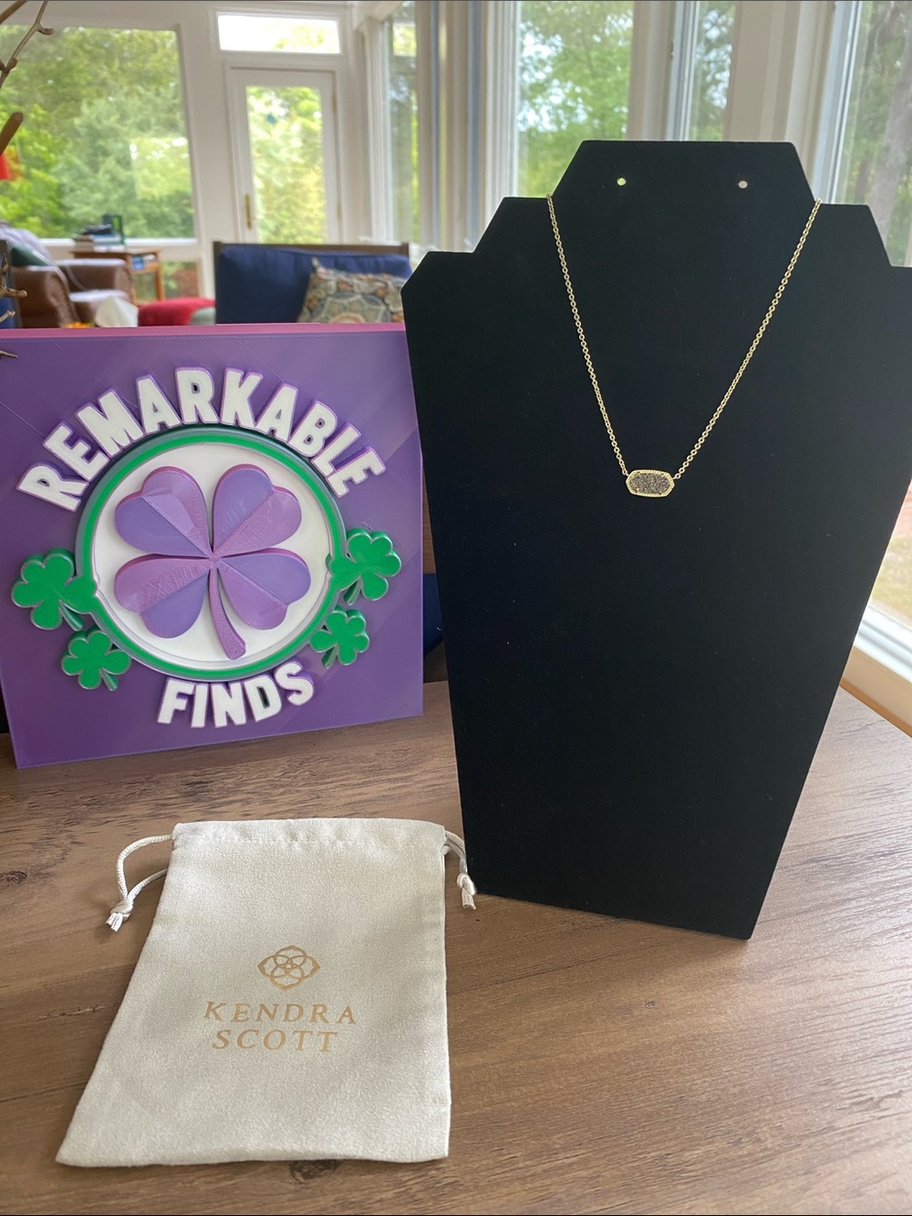 Kendra Scott Gold Necklace with dark gray Sparkle